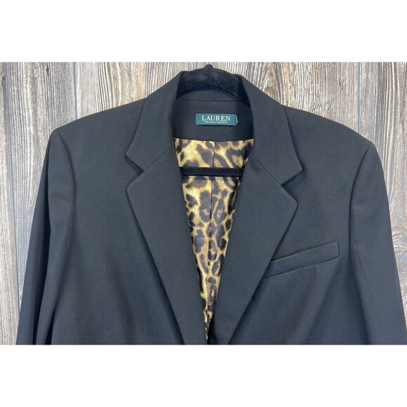 Lauren Ralph Lauren Black Classic Blazer Womens 2X Leopard Lining Career Office - Picture 2 of 12
